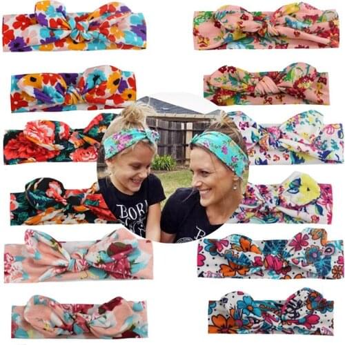 Mom & Baby Headbands For Baby Girl Bow Hairband Print Floral For Baby Boys Elastic Hair Band Children Hair Accessory Photogarphy