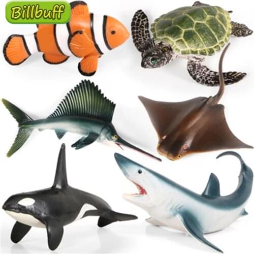Simulation Marine Life Animal Zoo Model Toy Set Crab Turtle Shark Squid Action Figure Cognition Educational Toy for Children Toy