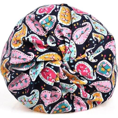 Fashion Beach Swim Party Hat Neck Warmer Travel Headwear Female Beanies Cap Scarf Floral Cashew Printed Breathable Sunshade Cap