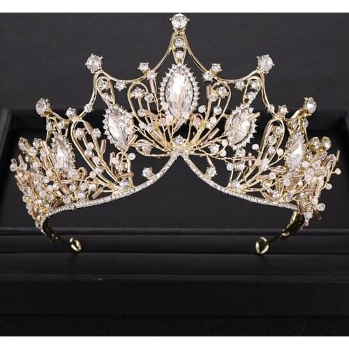 Fashion Handmade Gold Crystal tiaras and crowns For Wedding Hair Accessories Bride Queen Crown Headpieces Hair Jewelry HG255