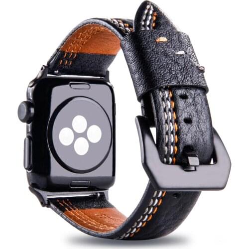 Genuine Cow Leather Strap for Apple Watch Band 38mm 40mm 42mm 44mm for iwatch Replacement Bracelet Three-Line Watchband Strap