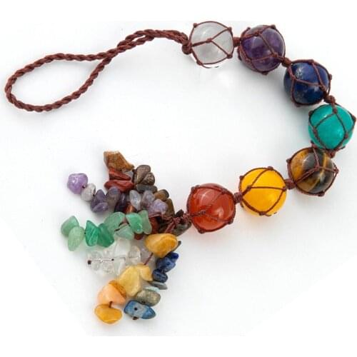 2021 New chakra natural crystal stone car pendant 7 Chakra Tumbled bracelet Tassel Hanging Ornament Stones Car Decor Tiger Eye
