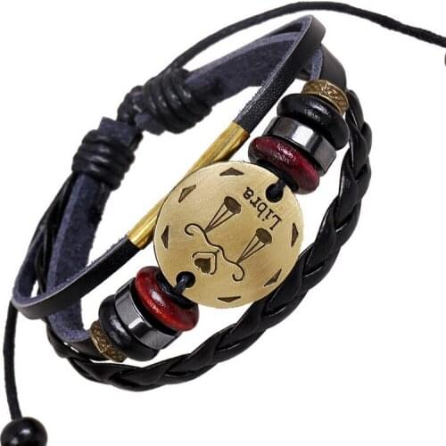 12 Constellations Bracelet New Fashion Jewelry Leather Bracelet Men Casual Personality Zodiac Signs Punk Bracelet Adjustable