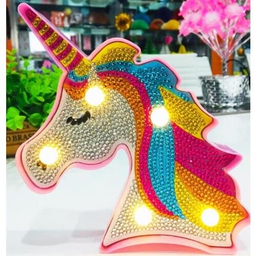 New 5D DIY Diamond Painting LED Light Cartoon Unicorn Mosaic Embroidery Unfinished Kit Christmas Gift Home Decoration