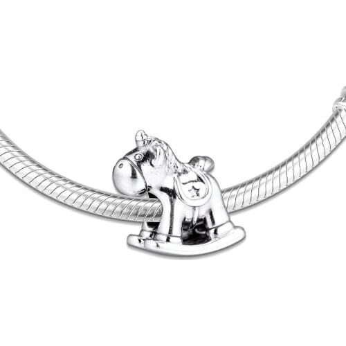 Fits for Pandora Charms Bracelets the Unicorn Rocking Horse Beads 100% 925 Sterling Silver Jewelry Free Shipping