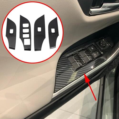 Fit For Toyota RAV4 2019 2020 Carbon Fiber Door Window Lift Switch Armrest Control Panel Sticker Cover Trim Protect Accessories