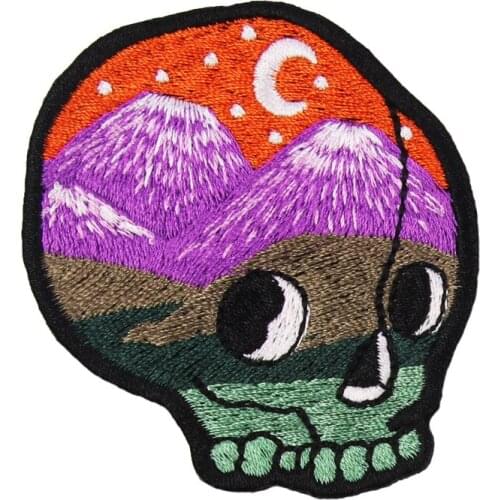 Awesome Skull Head With Scenery Girl Iron On Patch Embroidered Clothes Patch For Clothing Clothes Stickers
