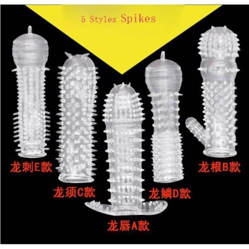 Silicone Spike Dotted Ribbed Condoms Time Delay Lasting Reusable Penis Rings Crystal Cock Ring Penis Extension Sleeve for Men