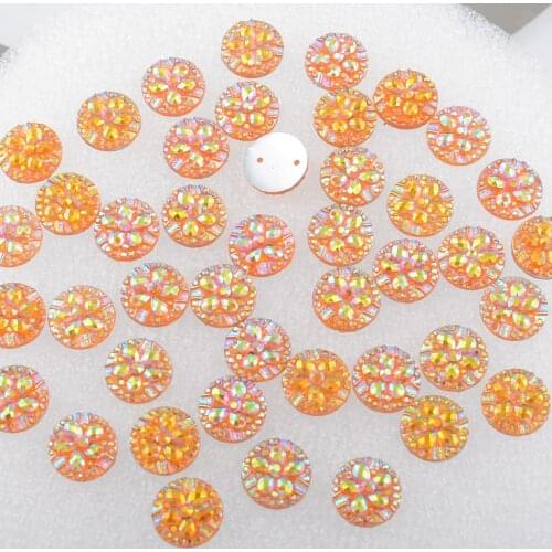 BOLIAO Round Shape AB Crystal Rhinestone FlatBack Resin 20Pcs 12*12 mm(0.47*0.47 in) Orange Color 2 Hole Home Holiday Decoration