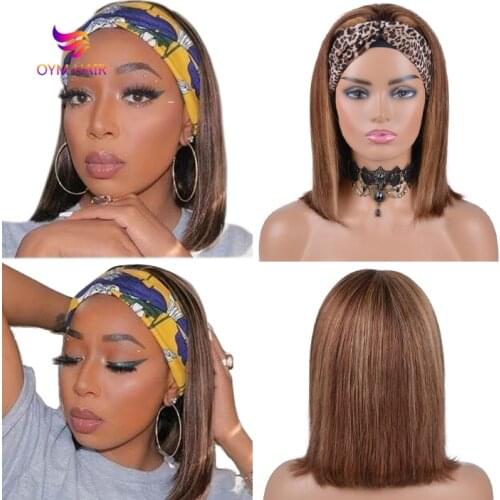 Bob Headband Wigs Straight Highlight Human Hair Wigs For Women Full Machine Made Headband Wig Remy Short Bob Human Hair Wigs