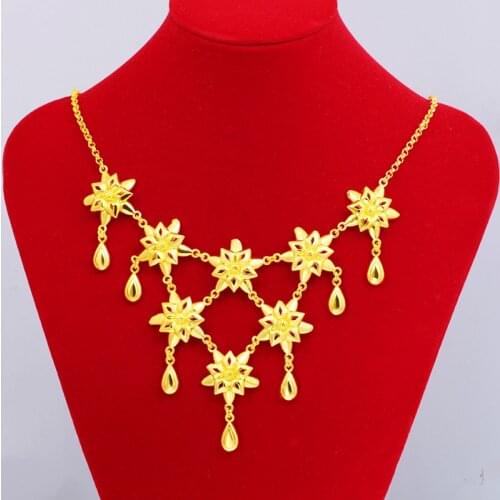Luxury Yellow Gold Plated Wedding Bridal Necklace For Women flower Blooming Fine Jewelry Necklace Charm Chain Wedding Gifts