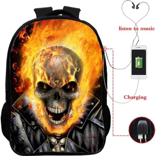 Boys Girls School Bag Waterproof Backpacks Students Kids Bookbag Cool Skull 3d Teenager Bookbag Usb Charging Mochilas Mujer
