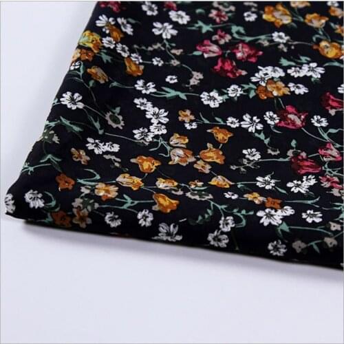 HLQON Polyester soft black flower fabric for women skirt dress table cloths tissue felt patchwork sewing DIY summer by 150cm