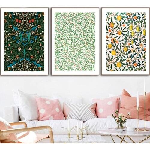 Vintage Floral Botanical At Green Leaf Poster William Morris Canvas Painting Retro Wall Pictures for Living Room Home Kitchen De