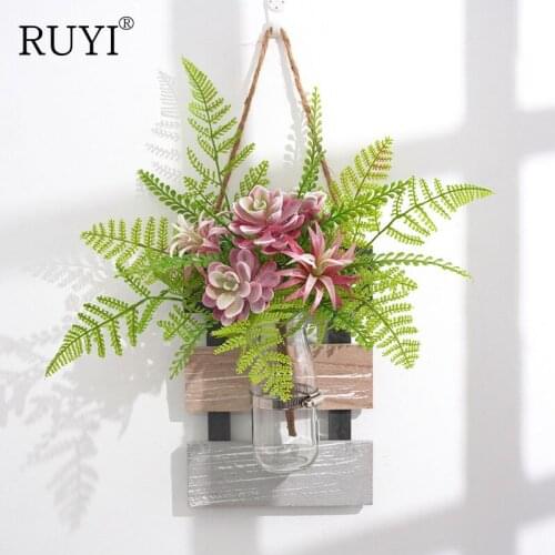 DIY green succulents ferns artificial flowers bouquet home decorations living room home creative furnishings plant wall pendants