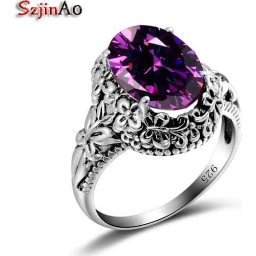 Szjinao Rock Ancient Ethnic 925 Sterling Silver Victoria Butterfly Rings For Women Amethyst Love Jewelry Factory Direct