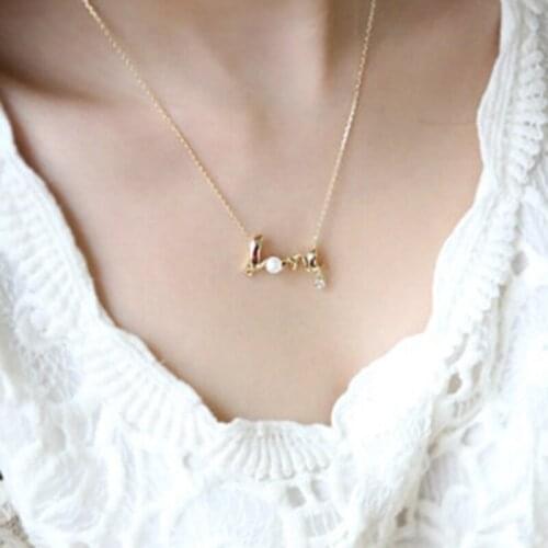 Women Simple Necklace LOVE Letter Shape Rhinestone Chokers Necklace Jewelry For Girls Hot Sale W4