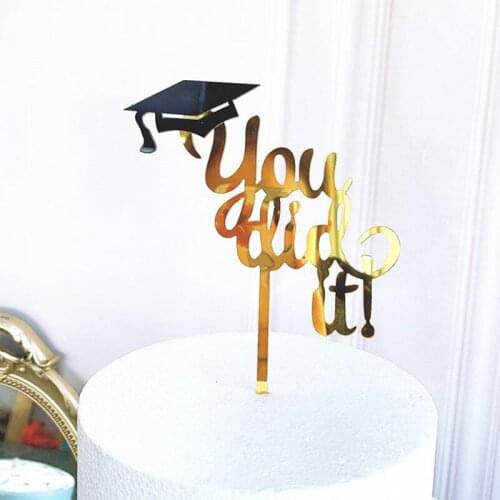Gold Happy Graduation Acrylic Cake Toppers Gold Bachelor Cap Transcript Class of Cake Toppers Student Graduation Ceremony Decor
