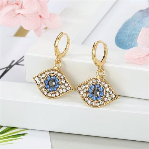 1Pair Vintage Rhinestone Turkish Evil Eye Small Hoop Earrings For Women European Trendy Crystal Eye Circle Ear Stud Jewelry E355