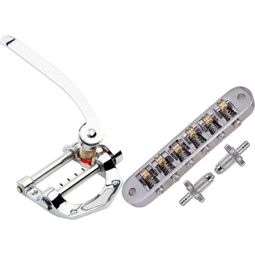 1Pcs Guitar Vibrato Tailpiece Tremolo Flat Top Body Tremolo Unit Vibrato Bridge Silver & 1Pcs Tune-O-Matic Electric Roller Saddl