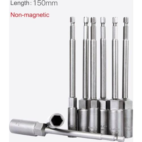 1Pcs Length 150mm Non-magnetic Hex Socket Sleeve Bit Nut Driver for Power Drills Impact Drivers Hand Drills Tools Depth 30mm