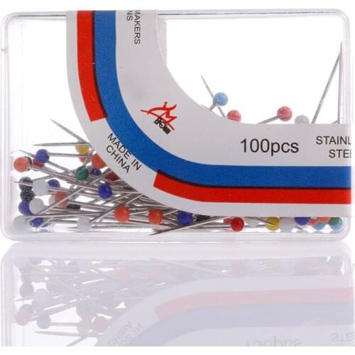 100Pcs Dressmaking Sewing Pin Straight Pins Round Head Color Pearl Corsage L4MB