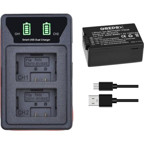 1300mAh DMW-BMB9 DMW-BMB9E DMW BMB9 Battery + Type-C Dual Charger for Panasonic Lumix DMC FZ40K FZ45K FZ47K FZ48K FZ60 FZ70