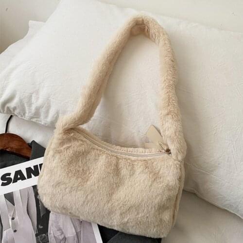 2020 Fashion Solid Color Shoulder Underarm Bag Women Plush Soft Autumn Winter Fashion Fluffy Female Totes Handbag