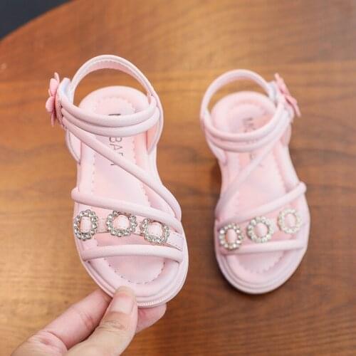 2021 Princess Fashion Crystal Flower Summer Child Shoe For Baby Girl ChildrenS Beach Sandals For Kids 1 2 3 4 5 6 Years Old