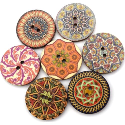 50PCS Vintage Wooden Buttons 2 Holes 15/20/25mm Mixed Buttons for Clothes DIY Buttons Decorative Clothing Craft Sewing Tools