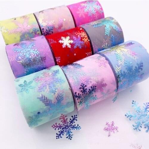 6cm* 25Yards Colorful Snow ribbon Handmade DIY Hair Accessories Material Bow Mesh with Sweet Flowers Decoration
