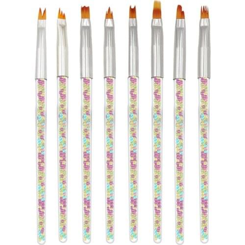 8P Nail Pen Brush Acrylic UV Gel Gradient Drawing Pen Rhinestone Pearl Handle for Professional Salon or Home Use Gel Nail Brush