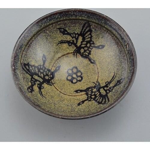 Antique Collection SongDyansty(960-1279)Jizhou Kiln Yellow Glazed Paper-cut Butterfly Bowl