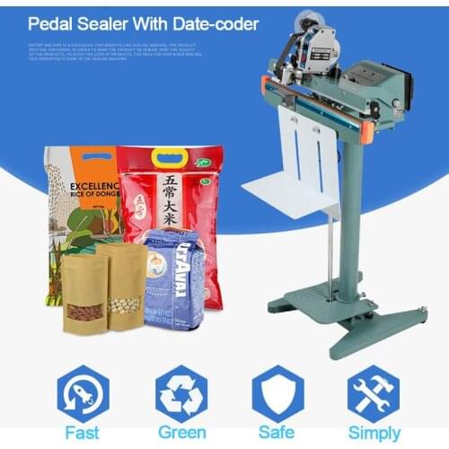 SHELIN Pedal impulse sealing machine plastic bag sealing machine manual aluminum package sealer with date code printer sealer