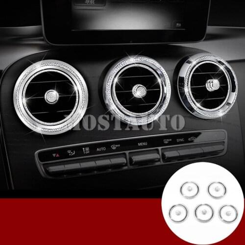 For Benz C Class W205 S205 Rhinestone Style Console Air Vent Outlet Cover Ring 2014-2018 15pcs Car Accessories Interior Car Trim