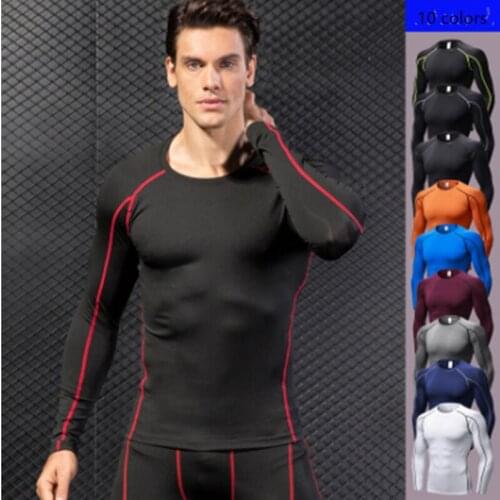 New Mens Compressions T-shirt Long Sleeves Tops Shirts Bodybuilding Running Cycling Sports Jersey Quick-drying Sports T-shirt