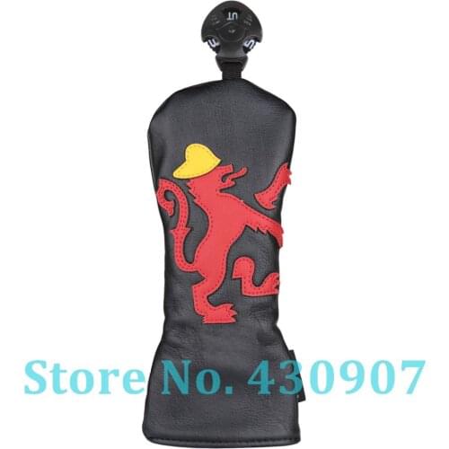 1pc Black PU Leather with Lion Design Golf Club Hybrid Head Cover Golf UT Wood Headcover with No Tag