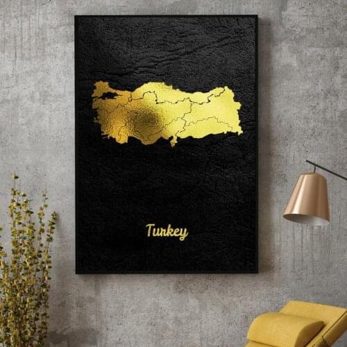 Golden Map Art Turkey Canvas Poster Home Decor Painting No Frame