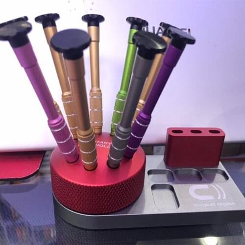 IPIPPO Rotating Magnetic Screwdriver Holder Aluminum Screwdriver 9 Port Container With Magnetic Platform