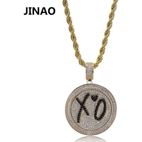 JINAO Copper Cubic Zircon Hip Hop Jewelry XO Pendant Necklace Stainless Steel Chain Iced Out Chain Rotatable Spinner Pendants