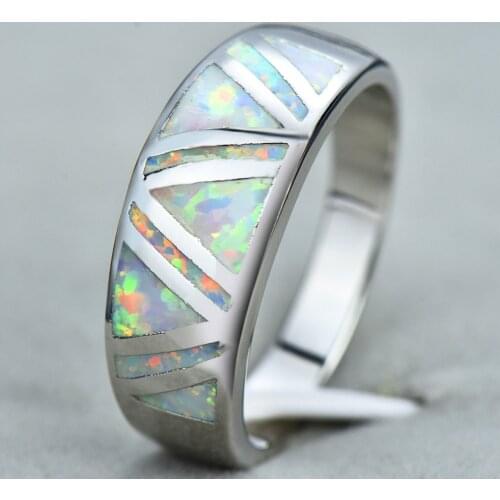 2019 Fashion Boho Female White Fire Opal Stone Ring Fashion 10KT White Gold Ring Vintage Wedding Jewelry Promise Rings For Women