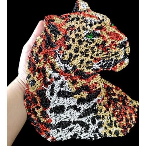 Leopard Patches For Clothing Leopard grain Sequins Biker Badge Embroidery Fabric Patch Sequined Clothes Stickers Strange things