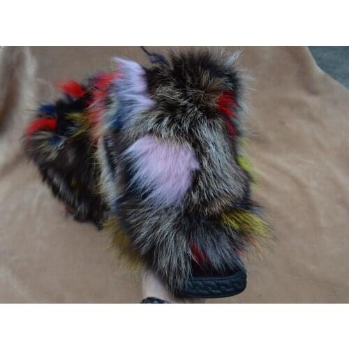 Furry Warm Height Increasing Winter Punk Snow Boots Luxury Mixed Color Fur Ankle Boots Slip-on Leather Women Shoes Bota Feminina