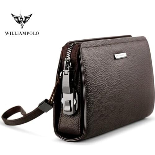 WILLIAMPOLO Genuine Leather Mens Clutch Wallet With Coded Lock Men Wallet Business Man Clutch Purse Mens Handbag PL286