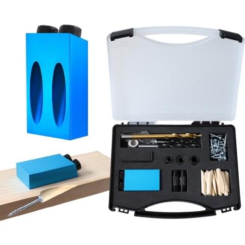 6/8/10mm Pocket Hole Jig Set Aluminum Alloy Oblique Hole Punch Locator 15 Degree Angle Drill Guide for Wood Joints Drilling