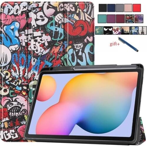 2020 New for Galaxy Tab S6 Lite Case with Pen Holder Tri-Fold Cover for Funda Samsung Galaxy Tab S6 Lite 10.4 S Pen Case Tablet