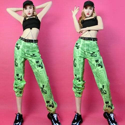 New Street Dance Costumes Women Hip Hop Clothing Fashion Chain Vest Printed Pants Jazz Performance Clothes Stage Wear DNV13451