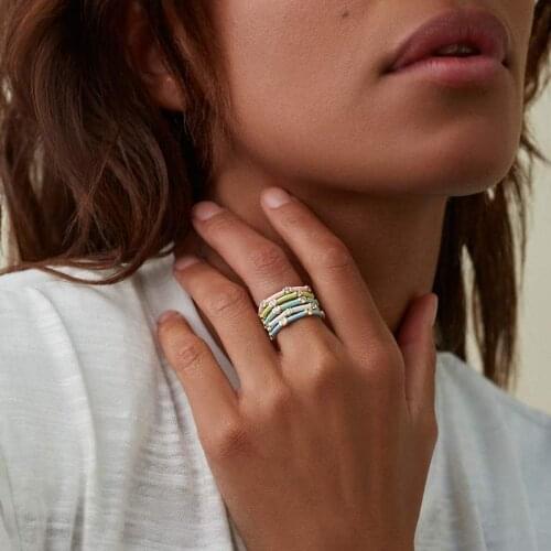 Pastel Enamel CZ Eternity Band Ring Gold Color Colorful 2021 Summer Hot Stacking Full Finger Engagement Bands