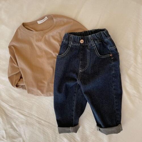 Autumn New Kids Baby Jeans 2021 Toddler Girls and Boys Casual Loose Solid Denim Pants Childrens Korean Fashion Jeans Trousers