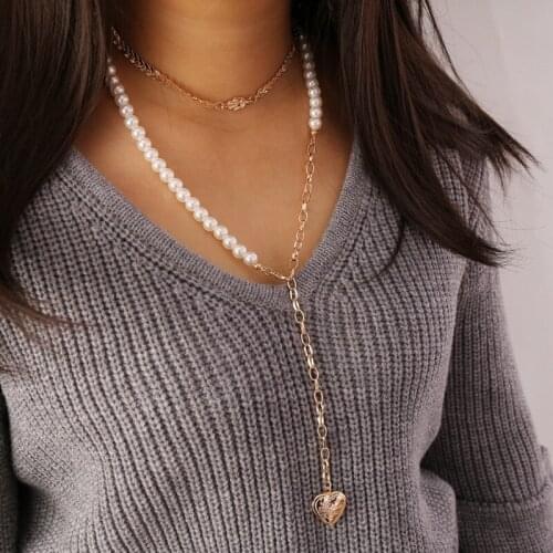 Alloy Heart Pendant Imitation Pearls Necklaces for Women Arrow Choker Gold Color 2020 Fashion Jewelry Layered Necklace